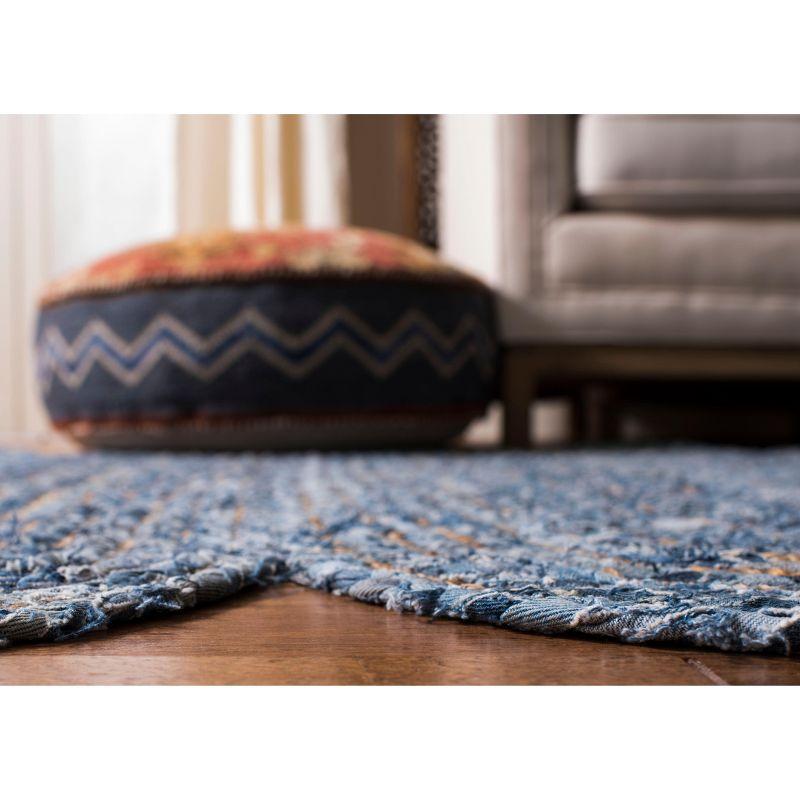 Coastal Charm Hand-Knotted Blue Square Cotton & Synthetic Rug