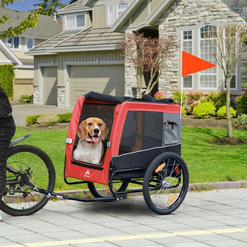 Aosom Dog Bike Trailer with Suspension System, Hitch for Medium Dogs, Dog Wagon & Dog Trailer for Bicycle with Storage Pocket