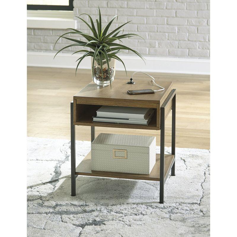 Contemporary Black and Brown Wood Metal End Table with Storage