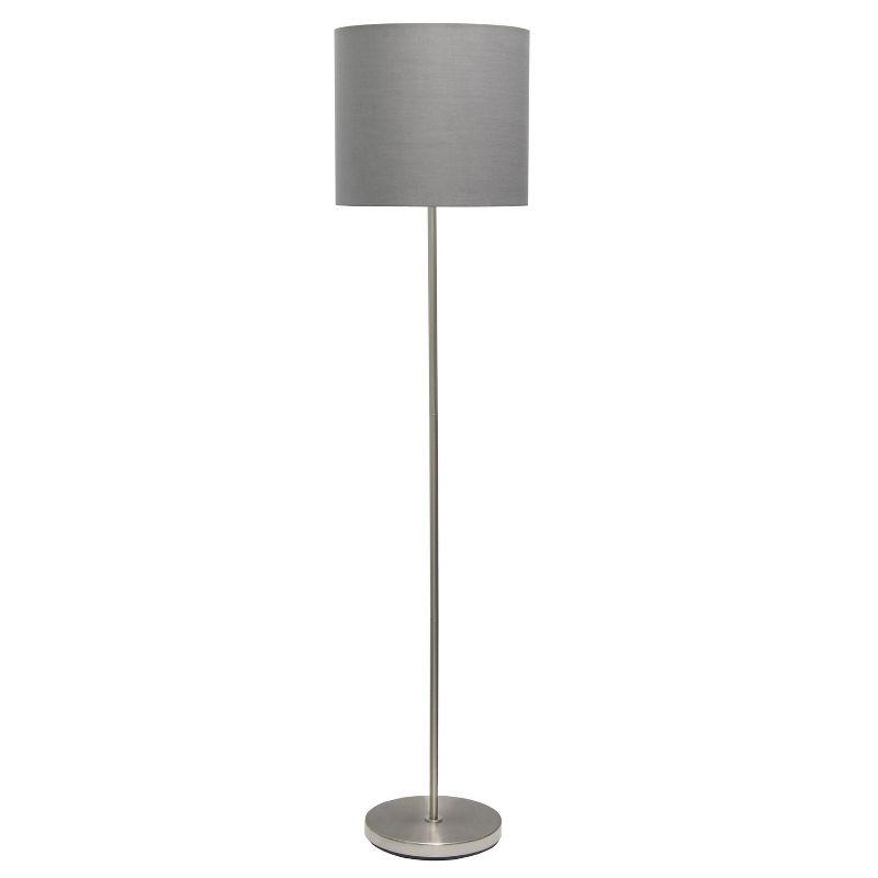 Simple Designs Drum Shade Floor Lamp Gray : Brushed Nickel Finish, Cotton Shade, ETL Listed, Modern Decor