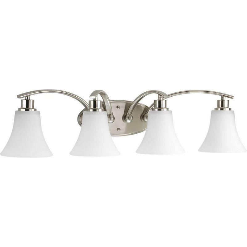 Progress Lighting Joy Collection 4-Light Bath Fixture, Brushed Nickel, White Etched Glass Shades