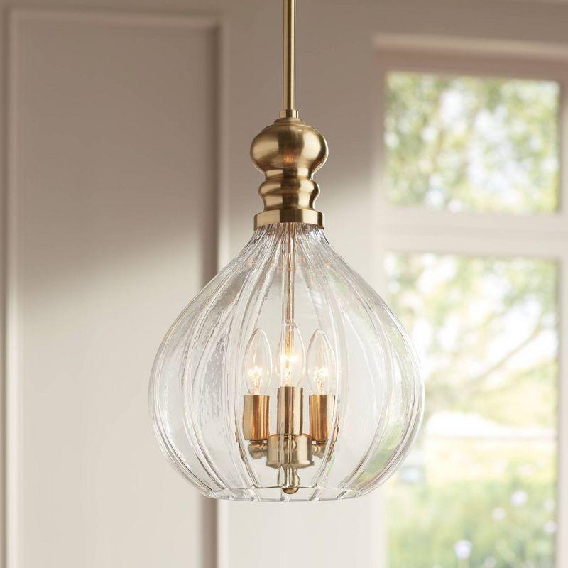 Possini Euro Design Houten Soft Gold Mini Pendant Chandelier 11 1/2" Wide Modern Fluted Clear Glass 3-Light Fixture for Dining Room Kitchen Island