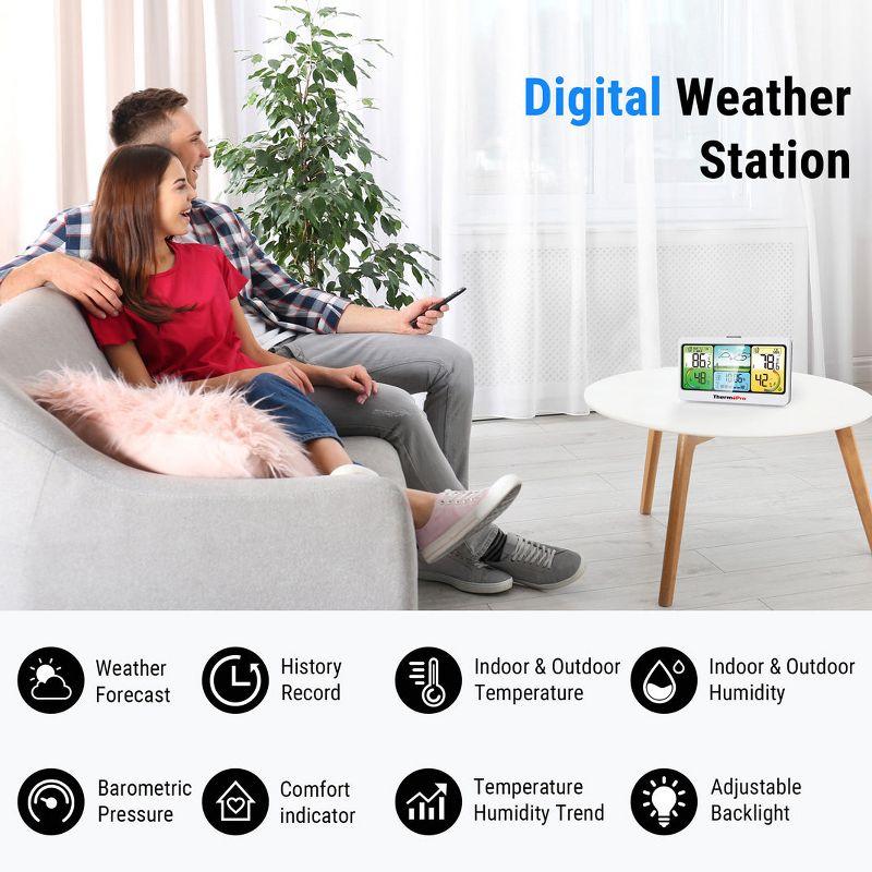 ThermoPro TP280BW 1000FT Home Weather Stations Wireless Indoor Outdoor Thermometer, Indoor Outdoor Weather Station