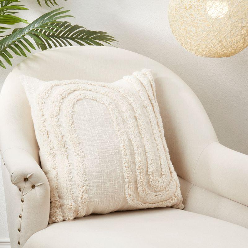 Beige Cotton Tufted 20" Throw Pillow Cover