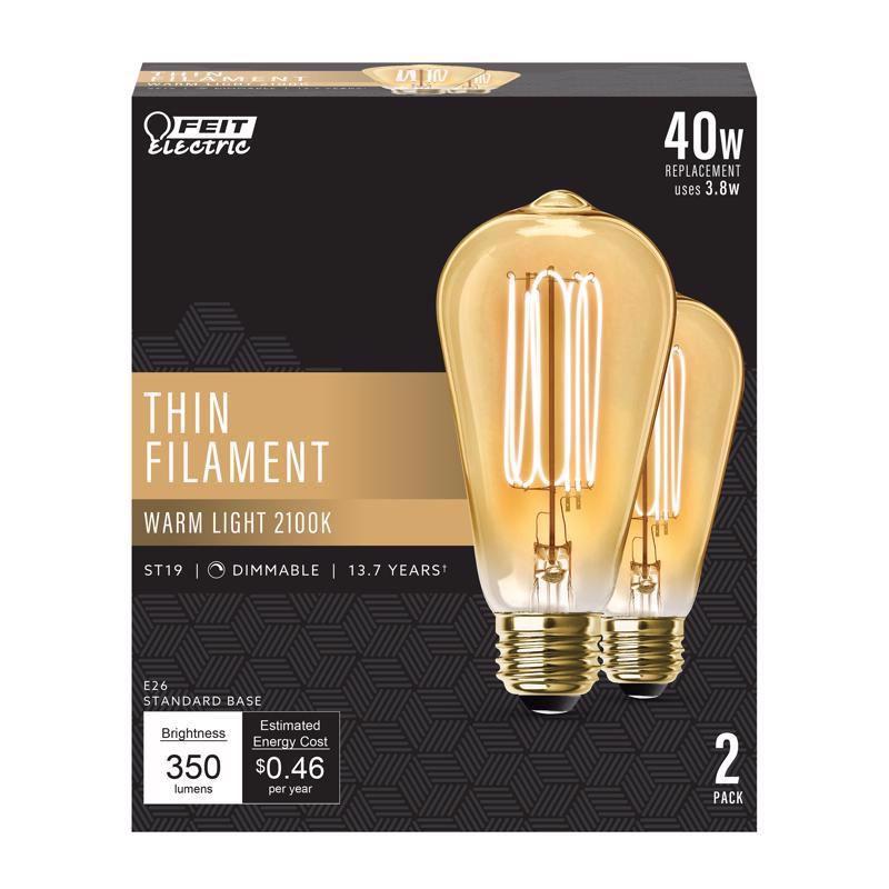 Clear ST19 Warm White LED Filament Bulb 2-Pack