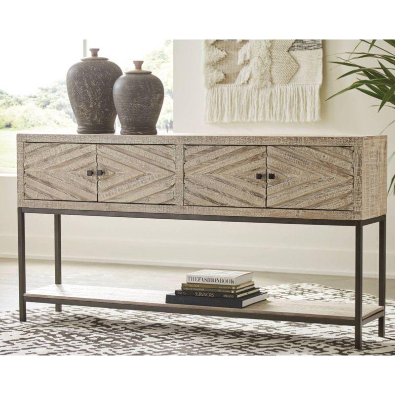 Roanley Sofa/Console Table Distressed Brown - Signature Design by Ashley: 4-Door Couch Table with Storage