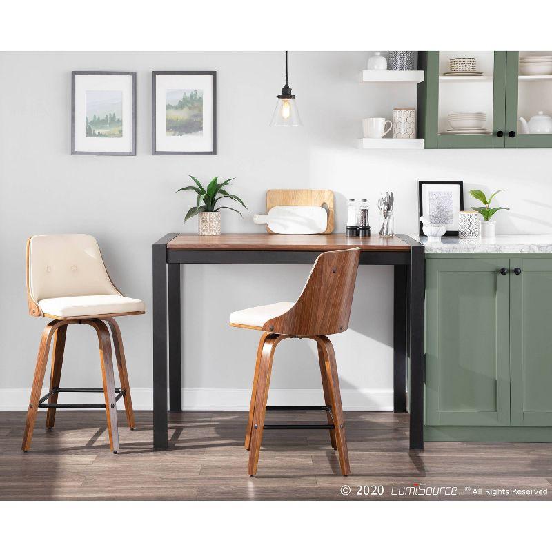Set of 2 Gianna Upholstered Counter Height Barstools Cream/Walnut - Lumisource: Swivel, Tufted, Wood Legs