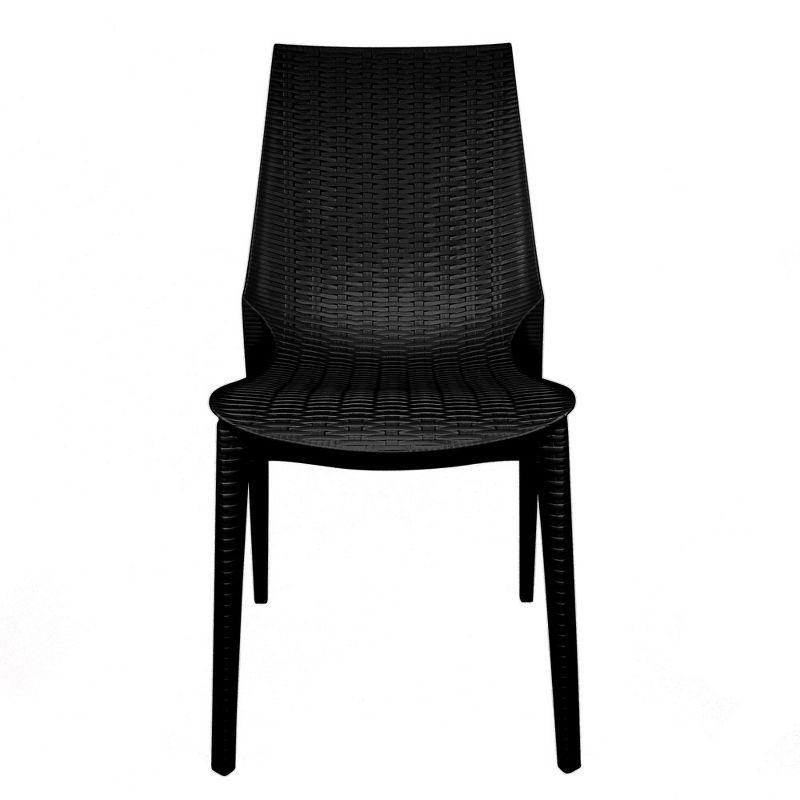LeisureMod Kent Modern Outdoor Plastic Dining Chair Stackable Design Set of 4 in Black