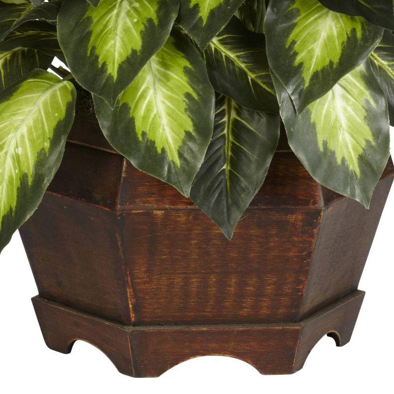 Nearly Natural 24" x 24" Artificial Golden Dieffenbachia Silk Plant in Wooden Pot : Faux Dieffenbachia Decor