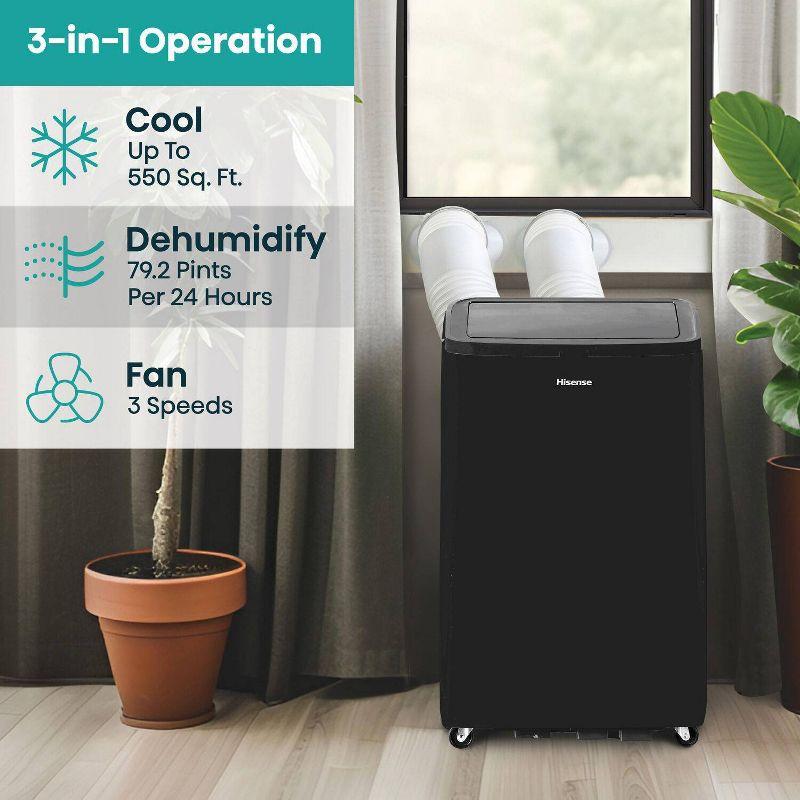 HiSense Hisense 10,000 BTU Smart Portable Inverter Air Conditioner with Quiet, High Efficiency Operation and Wi-fi Controls, AC Unit for Apartment, Living Room, Medium Rooms up to 450 Square Feet in Black