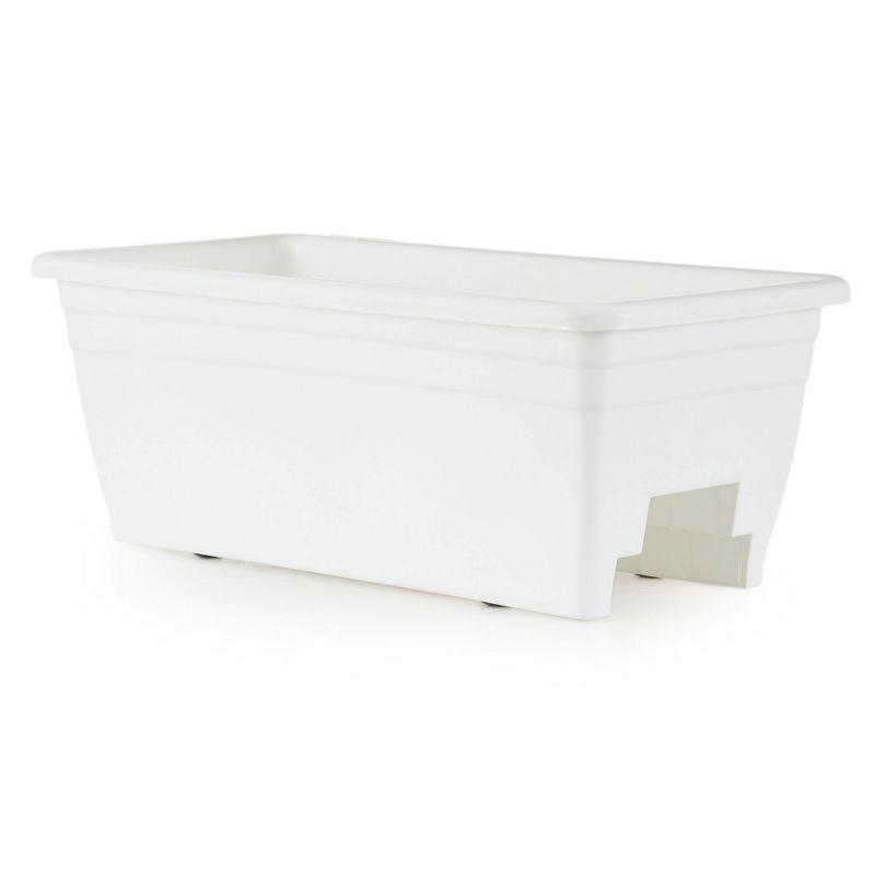 White 24-Inch Plastic Deck Rail Planter Box with Drainage Plugs