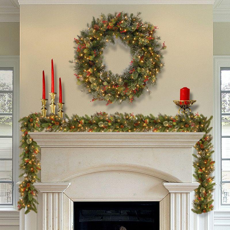 48" Prelit Wintry Pine Artificial Wreath with Pine Cones, Berries & Snowflakes Clear Lights - National Tree Company