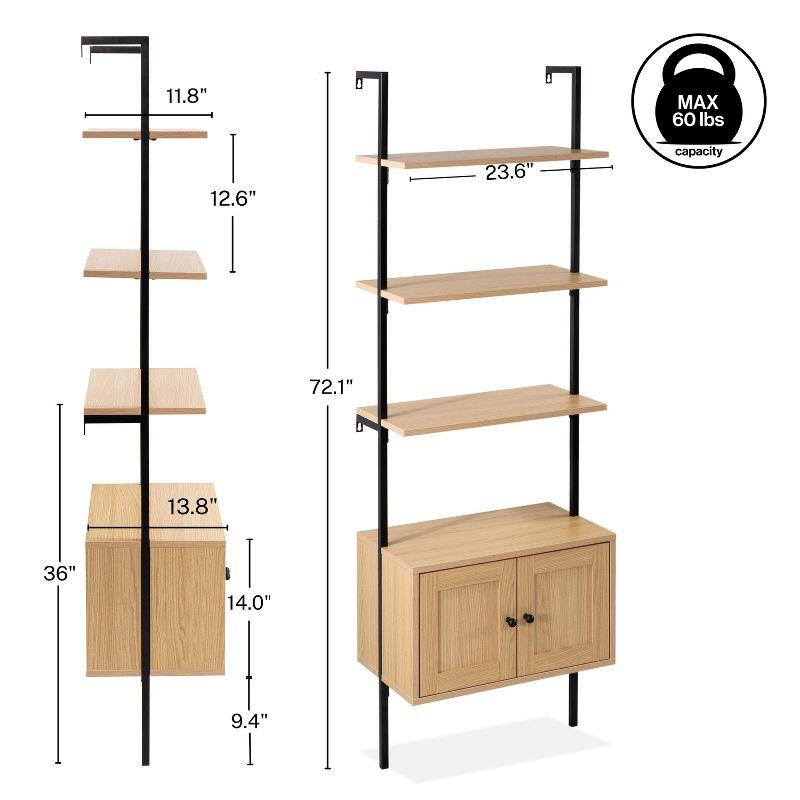 happimess Tulare 72.05" MidCentury Industrial 4-Shelf Wood Wall-Mounted Open Ladder Bookcase with Cabinet and Metal Frame