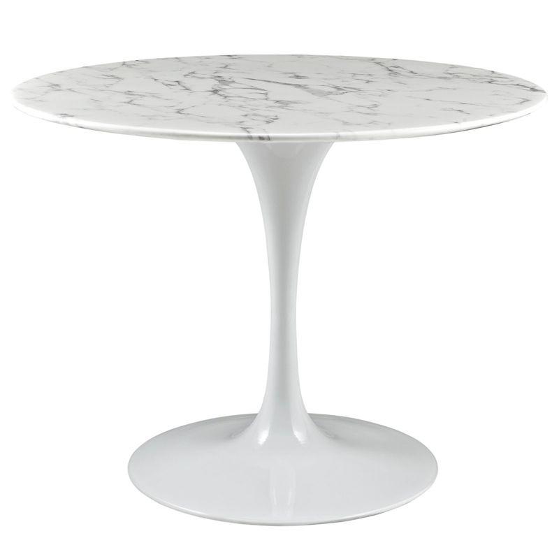 Elysian 40" White Round Marble and Wood Dining Table