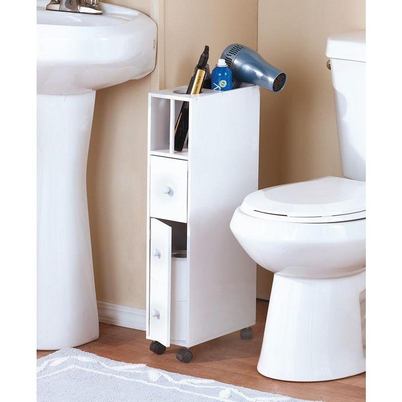 White Slim Space-Saving Bathroom Organizer with Casters