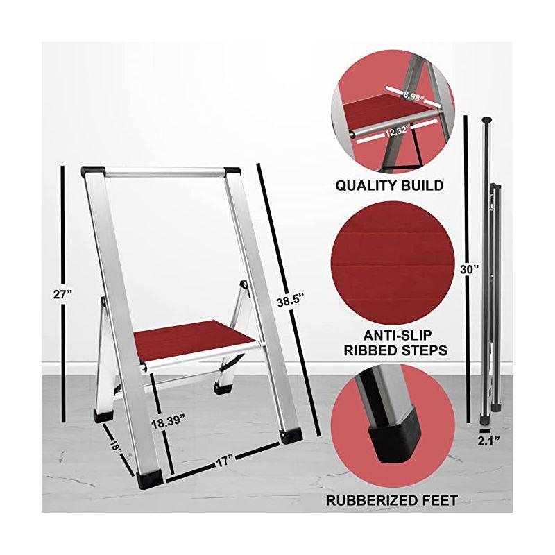 Mahogany and Silver Aluminum 1-Step Folding Ladder