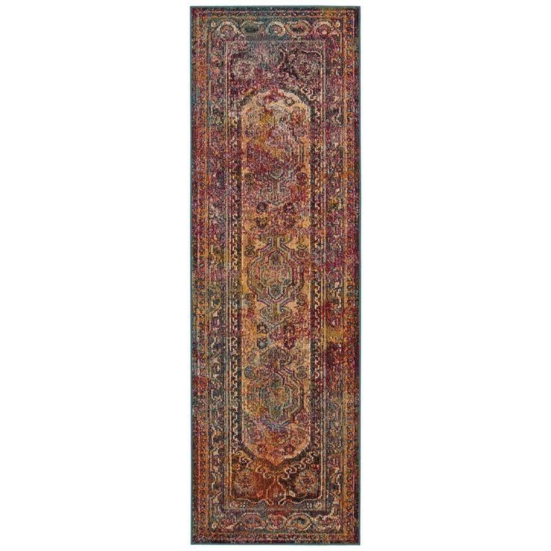 Crystal CRS514 Power Loomed Runner Rug - Teal/Rose - 2'2"x7' - Safavieh.