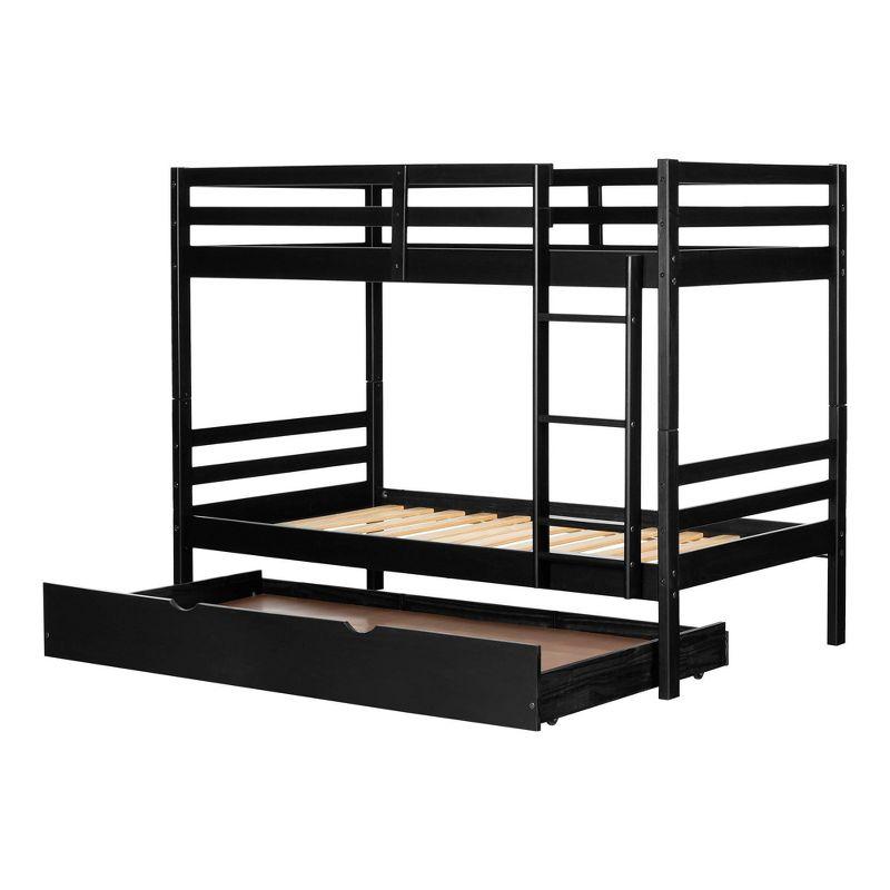 Black Twin Pine Wood Bunk Bed with Trundle and Storage