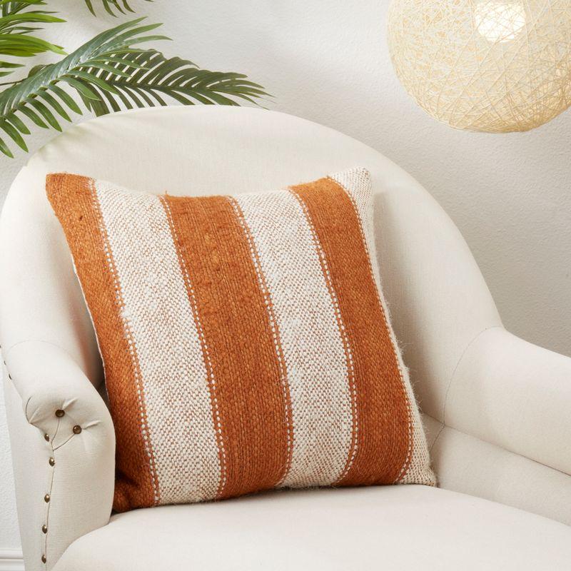 Saro Lifestyle Shabby Chic Stripe Throw Pillow Cover, Orange, 20"x20"