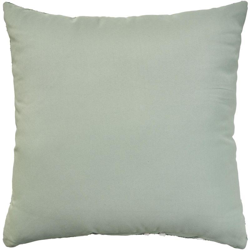 Aqua Embroidered Palm Leaf 18" Square Outdoor Throw Pillow