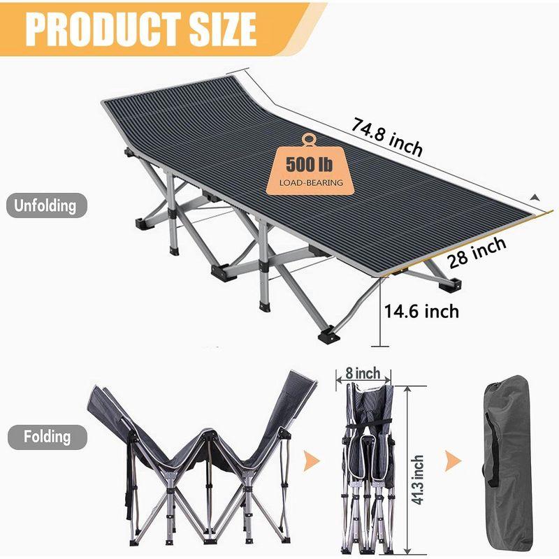 SUGIFT 2 Pack Portable Camping Cot for Adults Folding Bed with Mattress 75" x28", Gray