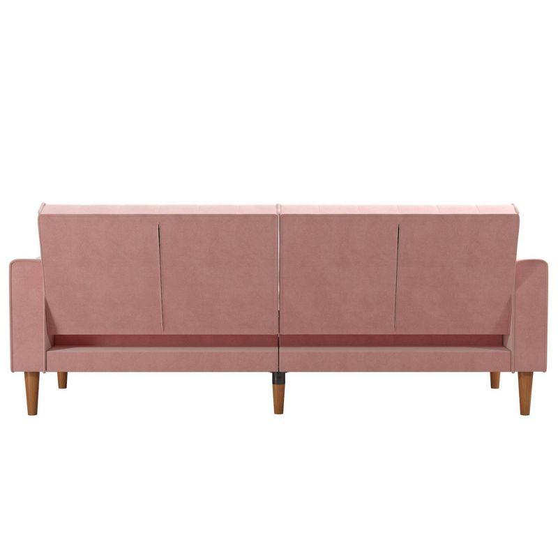 Stella Vintage Pink Velvet Convertible Sofa Bed with Wood Trim