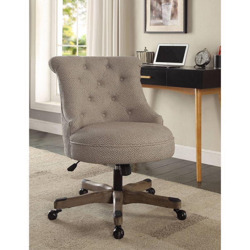 Sinclair Traditional Tufted Wood Base Swivel Office Chair Gray Wash Wood Base Light Gray - Linon