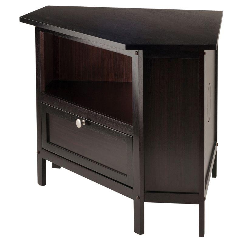 Winsome Zena Corner TV Stand for TVs up to 27" Espresso: Mid-Century Modern, Open Shelving, MDF Wood