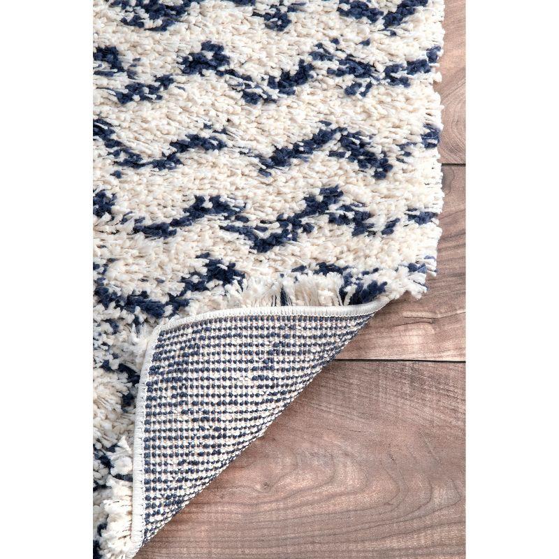 Nuloom Cuellar Striped 9x12 Shag Indoor Area Rug for Living Room Bedroom Dining Room Nursery, Navy/Ivory