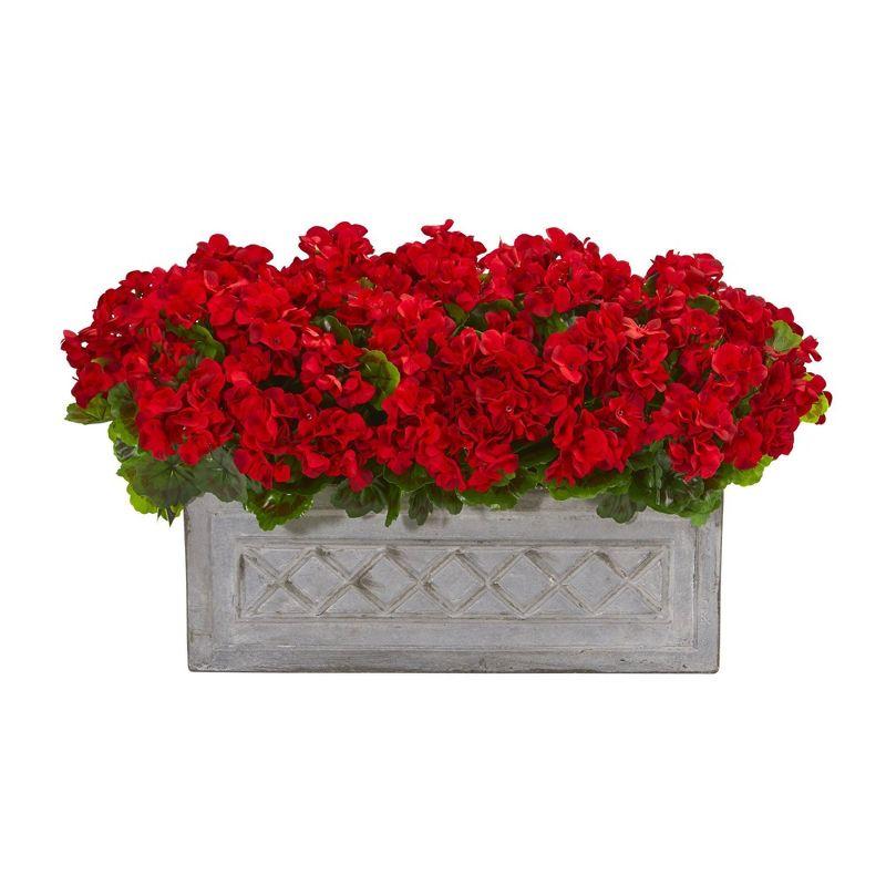 Nearly Natural 18'' Pink Geranium Artificial Plant in Stone Planter