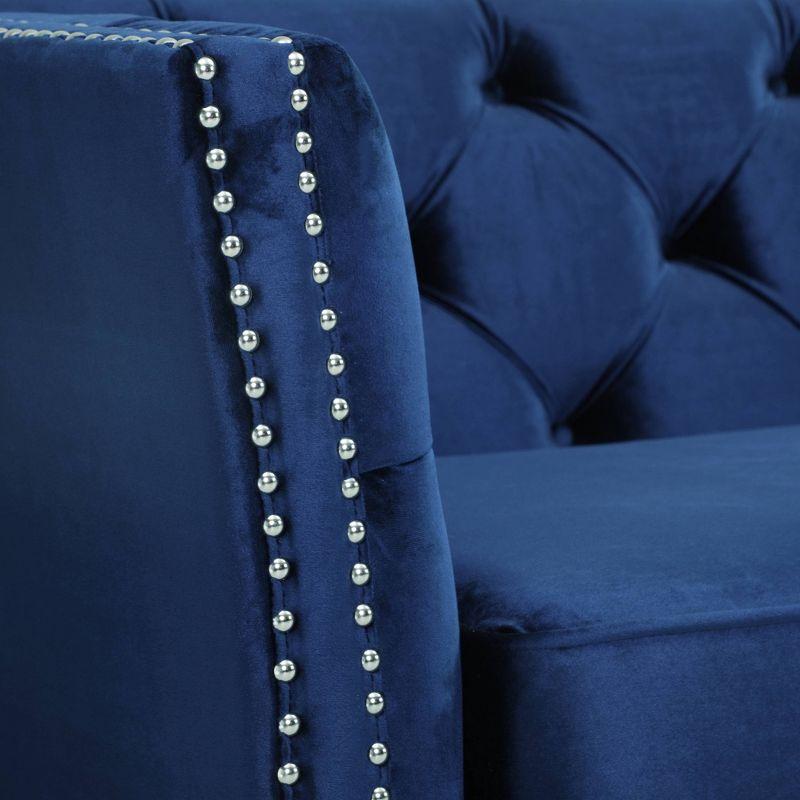 Midnight Blue Velvet Tufted 3-Seater Sofa with Nailhead Trim