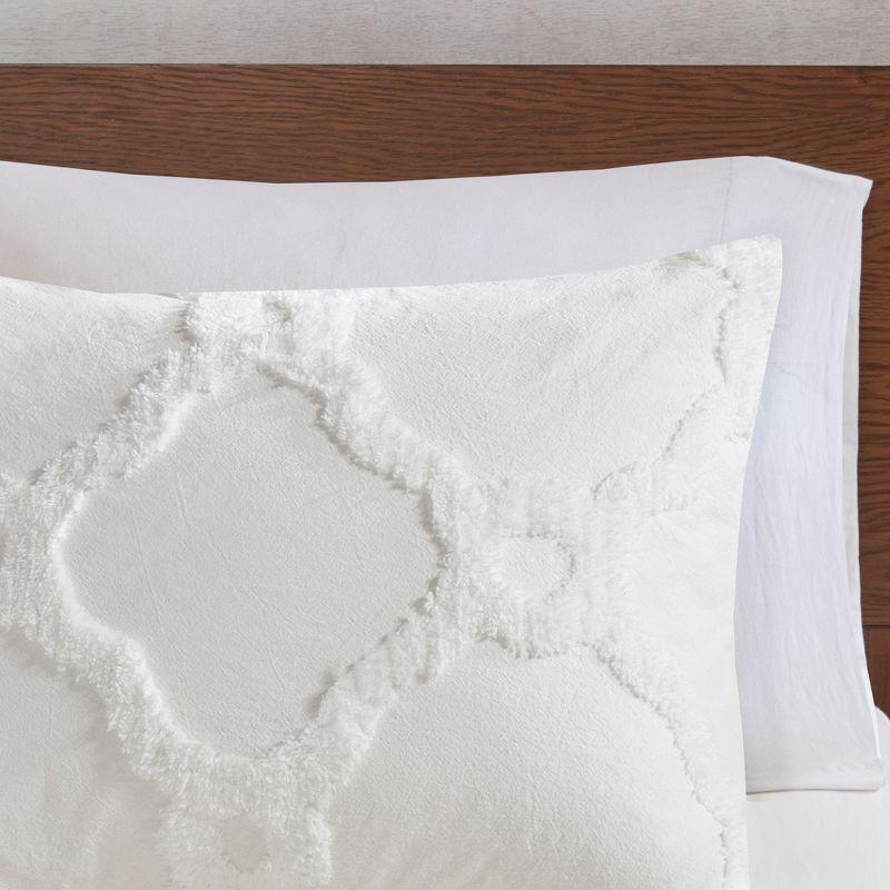 King White Cotton Tufted Chenille Comforter Set