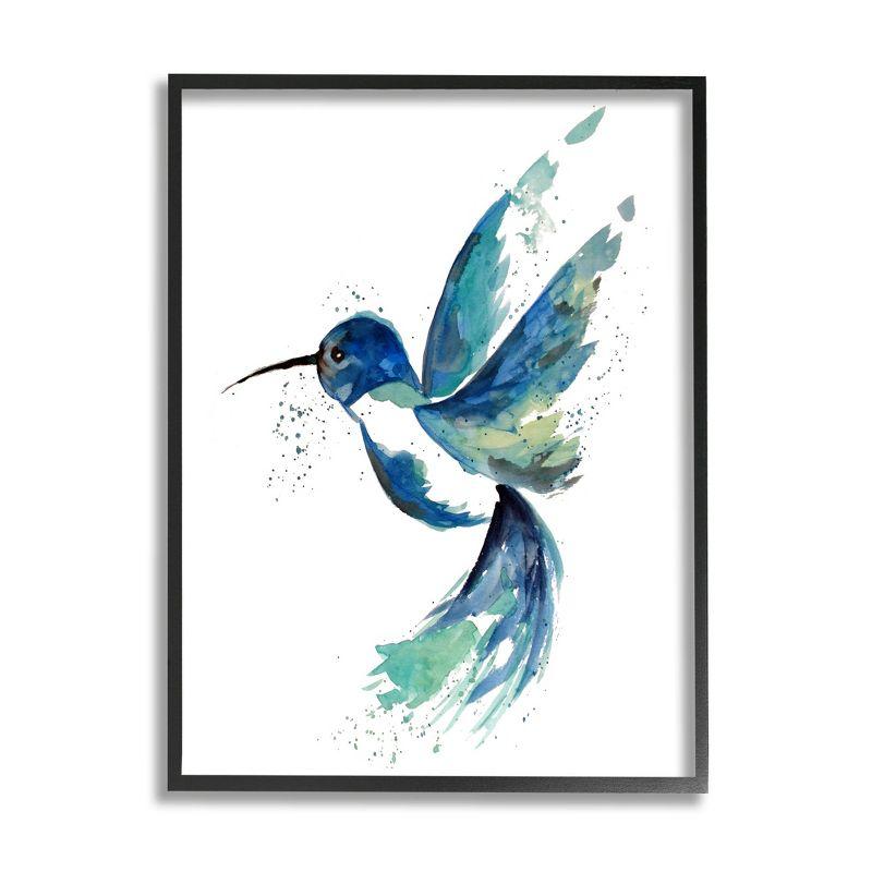 Modern Blue Hummingbird Canvas Print with Black Frame