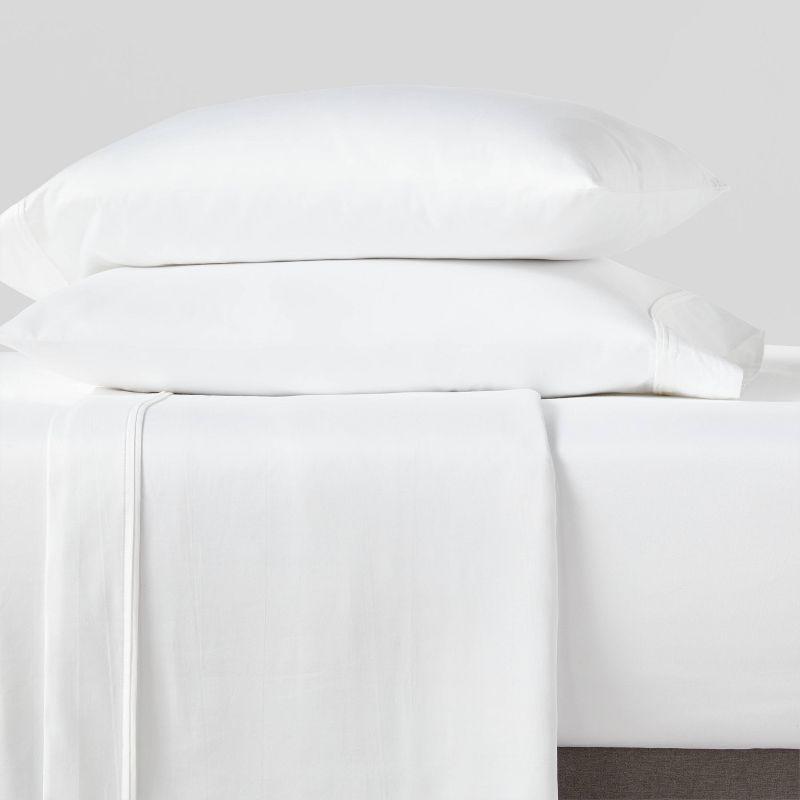 King 400 Thread Count Performance Fitted Sheet White - Threshold™: Cotton Sateen, Deep Pocket, OEKO-TEX Certified