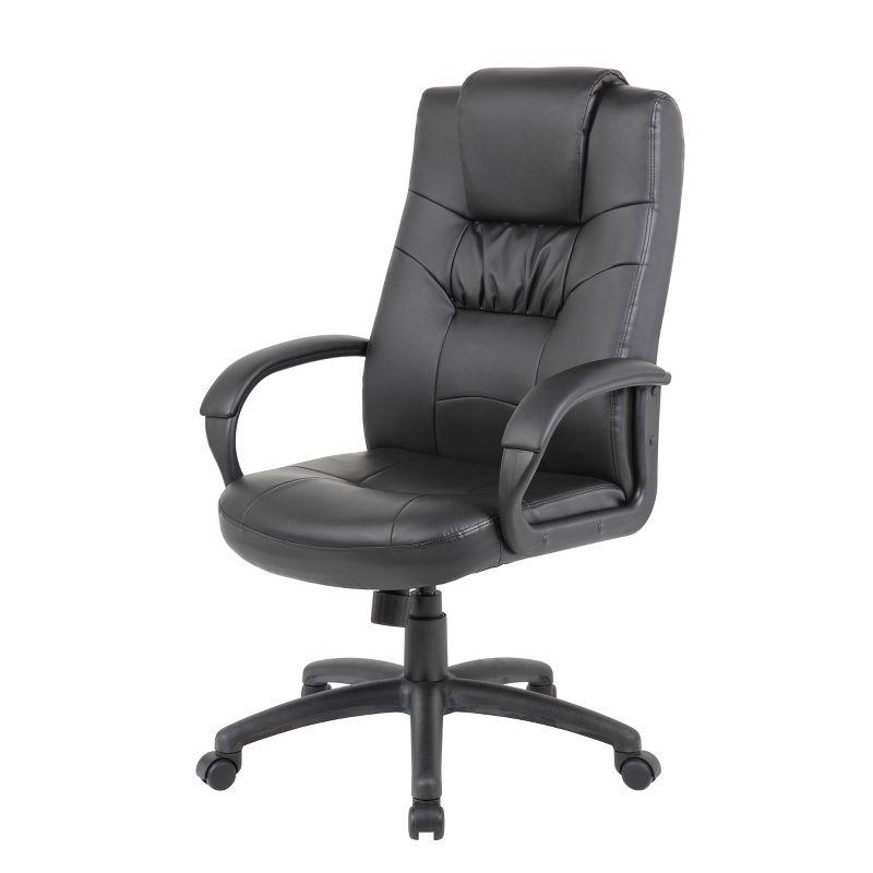 Executive High Back Leatherplus Chair Black - Boss Office Products: Ergonomic, Swivel, Adjustable Height, Metal Frame