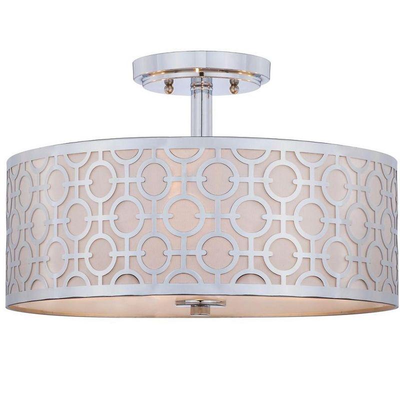 Modern Chrome Drum 15.5" Incandescent Flush Mount Ceiling Lamp