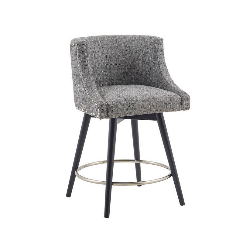 Powell Swivel Counter Height Barstool Gray: Upholstered, Nailhead Detail, Wood Legs