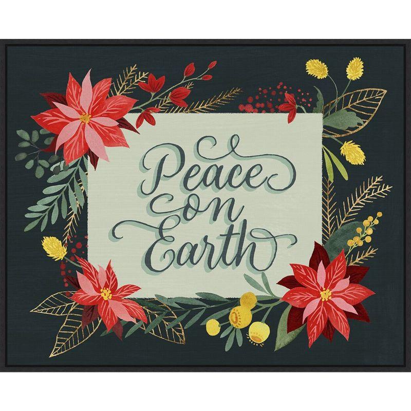 Peace on Earth Christmas Floral Framed Canvas Art