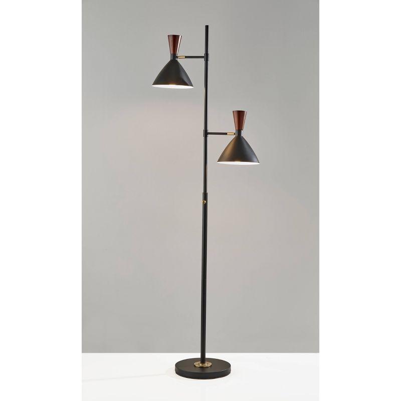 Mid-Century Modern Black and Walnut Adjustable Floor Lamp