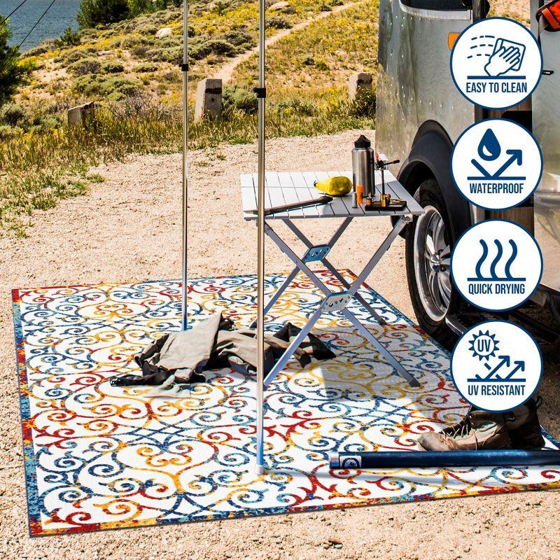 3'x5' Atrani Scroll Trellis Indoor/Outdoor Area Rug, Cream/Blue/Red - JONATHAN Y