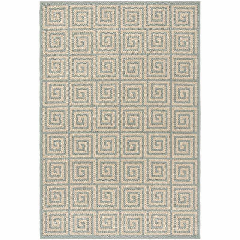 Linden LND129 Power Loomed Area Rug - Cream/Aqua - 5'3"x7'6" - Safavieh