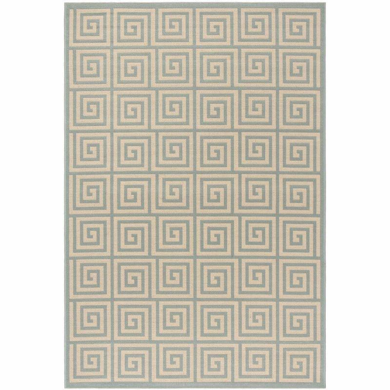 Aqua Blue Geometric Flat Woven Synthetic Area Rug 59"