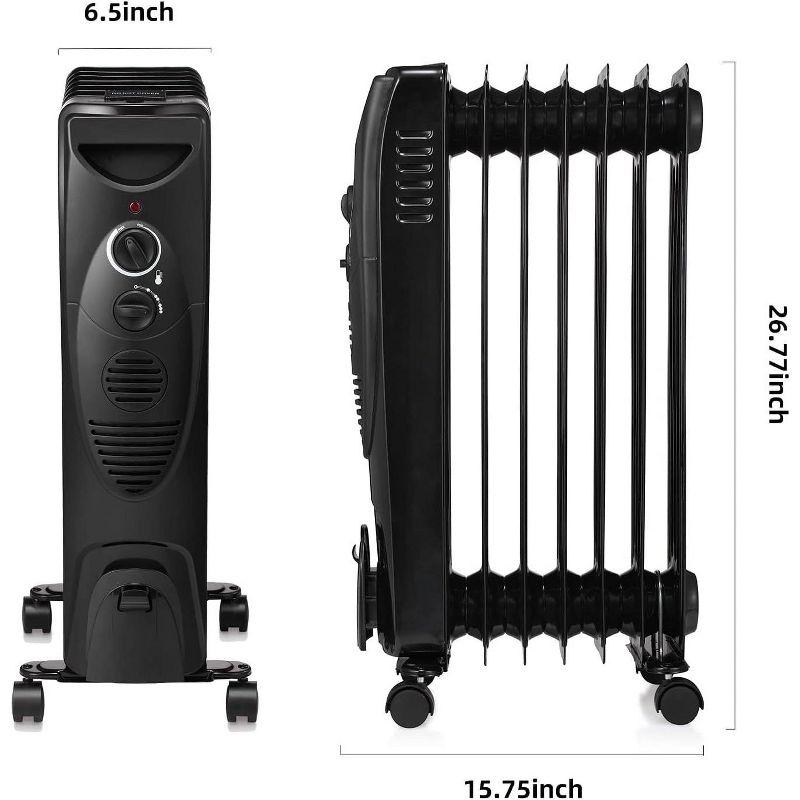 R.W.FLAME Oil Filled Radiator Heater, Adjustable Thermostat, 3 Heat Settings, Portable Quiet Heater with Tip-over & Overheating Functions, BLACK