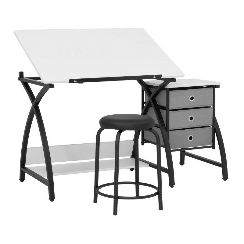 40'' Black & White Adjustable Craft Table with Storage & Padded Stool