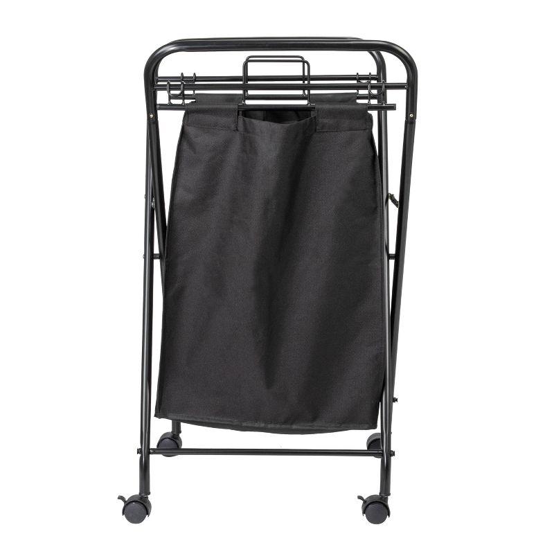 Household Essentials Rolling Laundry Hamper Heavy Duty Canvas Bag 2 Load Capacity Foldable Frame Black Bag