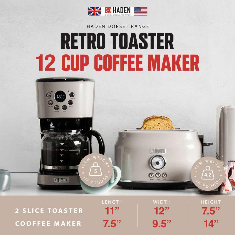 Haden Retro Style 12 Cup Programmable Home Coffee Maker Machine with Carafe and Wide Slot Stainless Steel Retro 2-Slice Toaster, Putty Beige