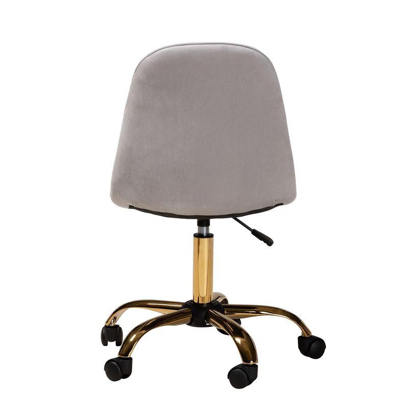 Grey Velvet and Gold Metal Swivel Office Chair