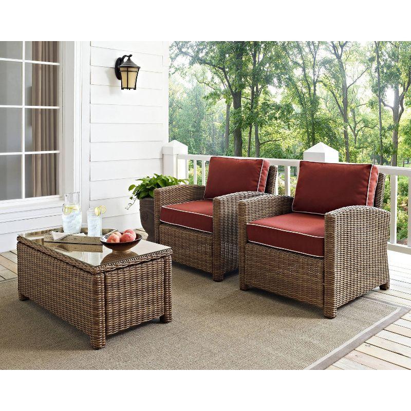 Bradenton 2-Piece Brown Wicker Outdoor Armchair Set with Red Cushions