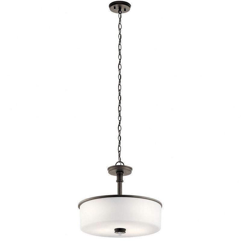 Joelson 17.75" 3 Light Convertible Pendant or Semi Flush with Satin Etched Cased Opal and Clear Glass Accent Glass in Brushed Nickel