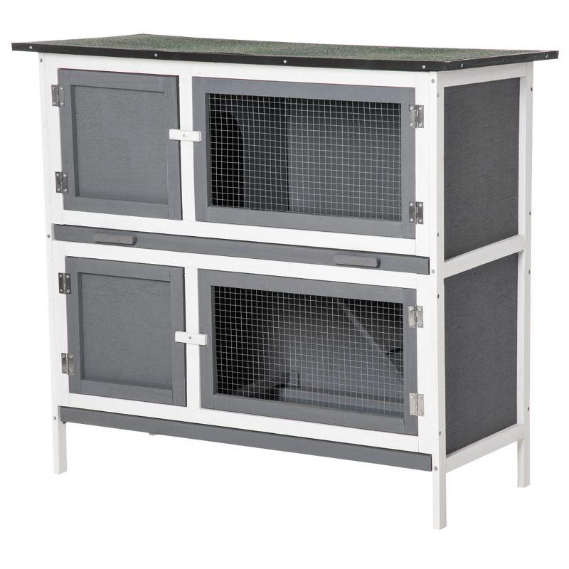 PawHut Wooden Bunny Hutch Rabbit Hutch Small Animals Habitat with Ramp, Removable Tray and Weatherproof Roof, Indoor/Outdoor